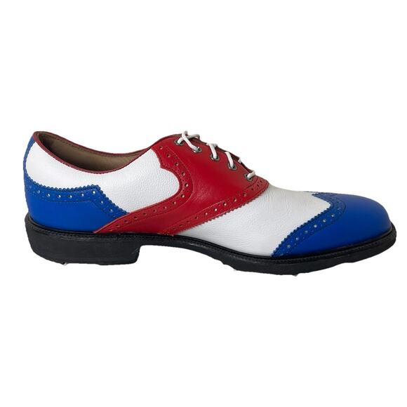 FootJoy My Joys Golf Shoes Cleats Red/White/Blue Signed by British Tom Lewis 9.5 main image 14